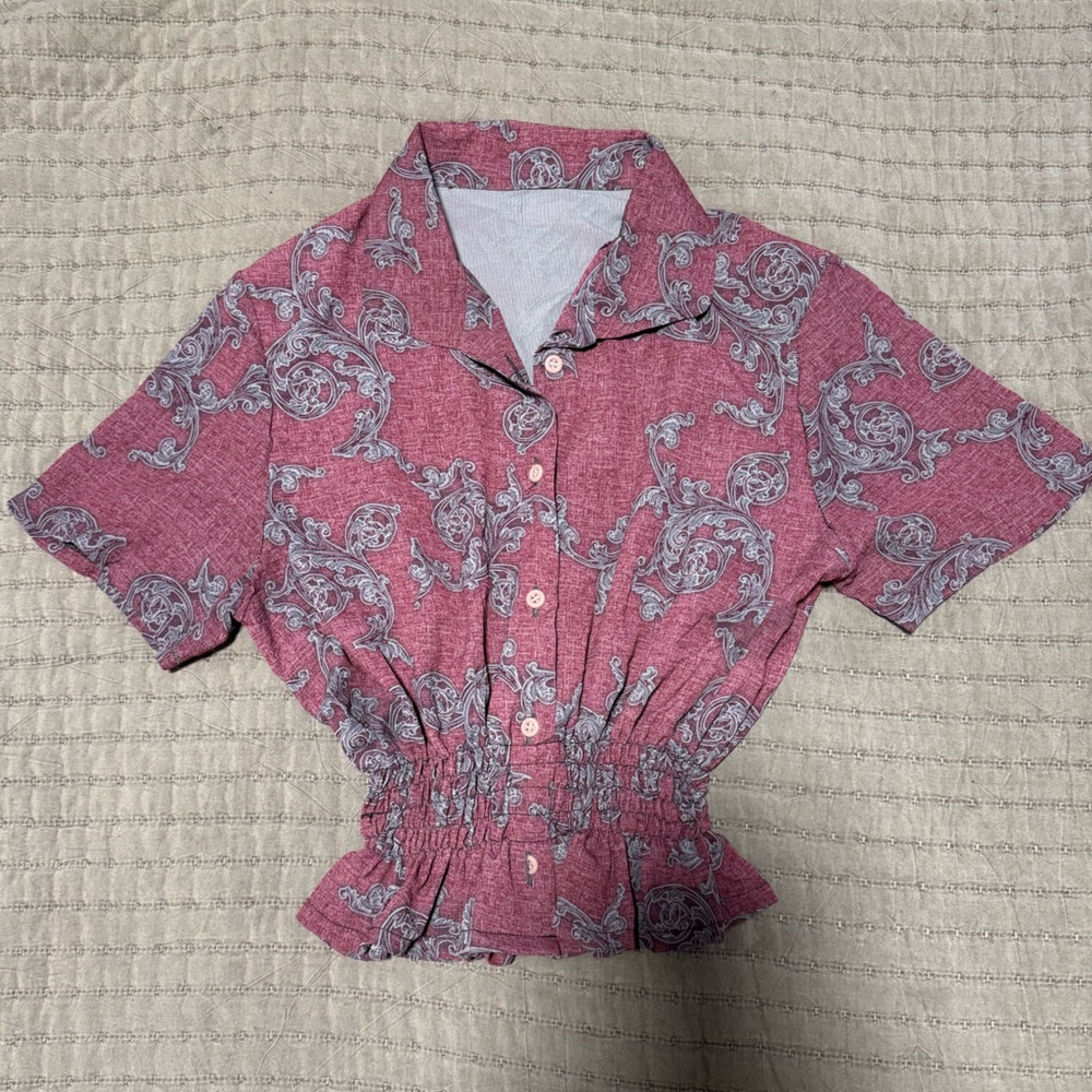 Women's Short Sleeve Button-Up Top - Red